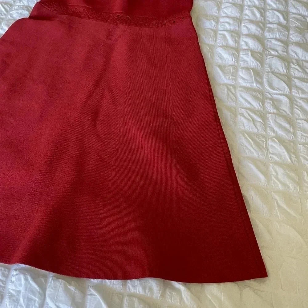 Sandro burgundy Alyson pointelle stretch knit mini dress - Picture 8 of 13